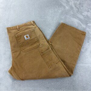Vintage Carhartt Men's Size 42x27 B01 BRN Tan Double Knee Pants Made in USA 90s